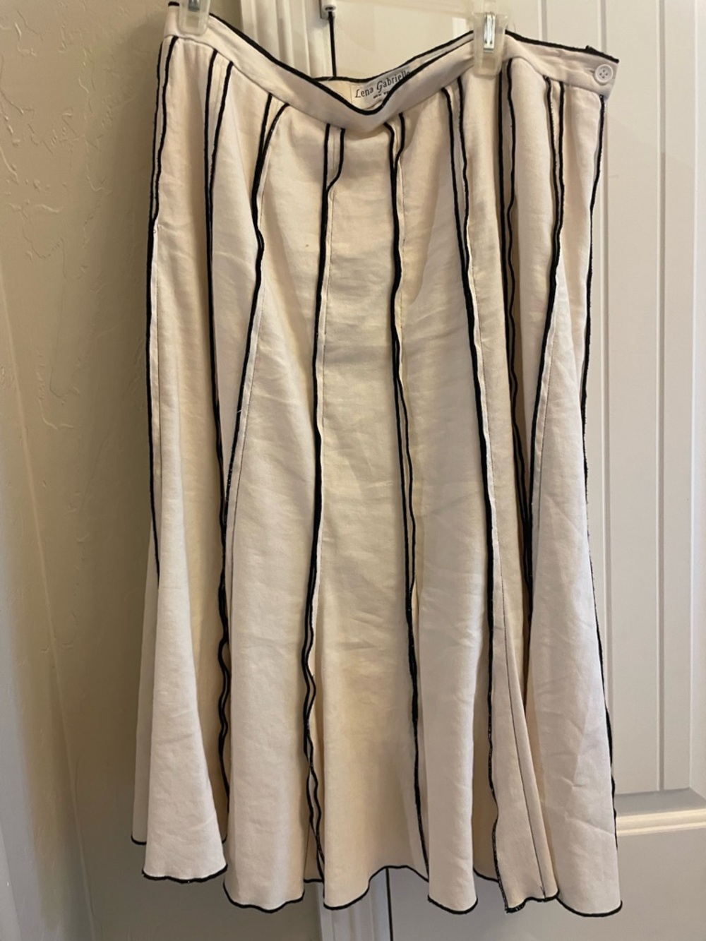 Lee Matthews White Circle Skirt with Black Stripe Detail